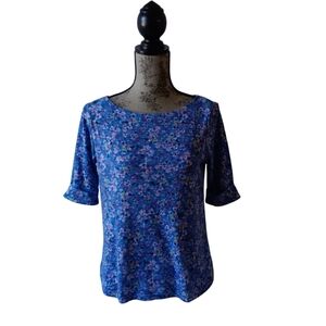 Gloria Vanderbilt women's blue floral print 1/2 sleeve top size S